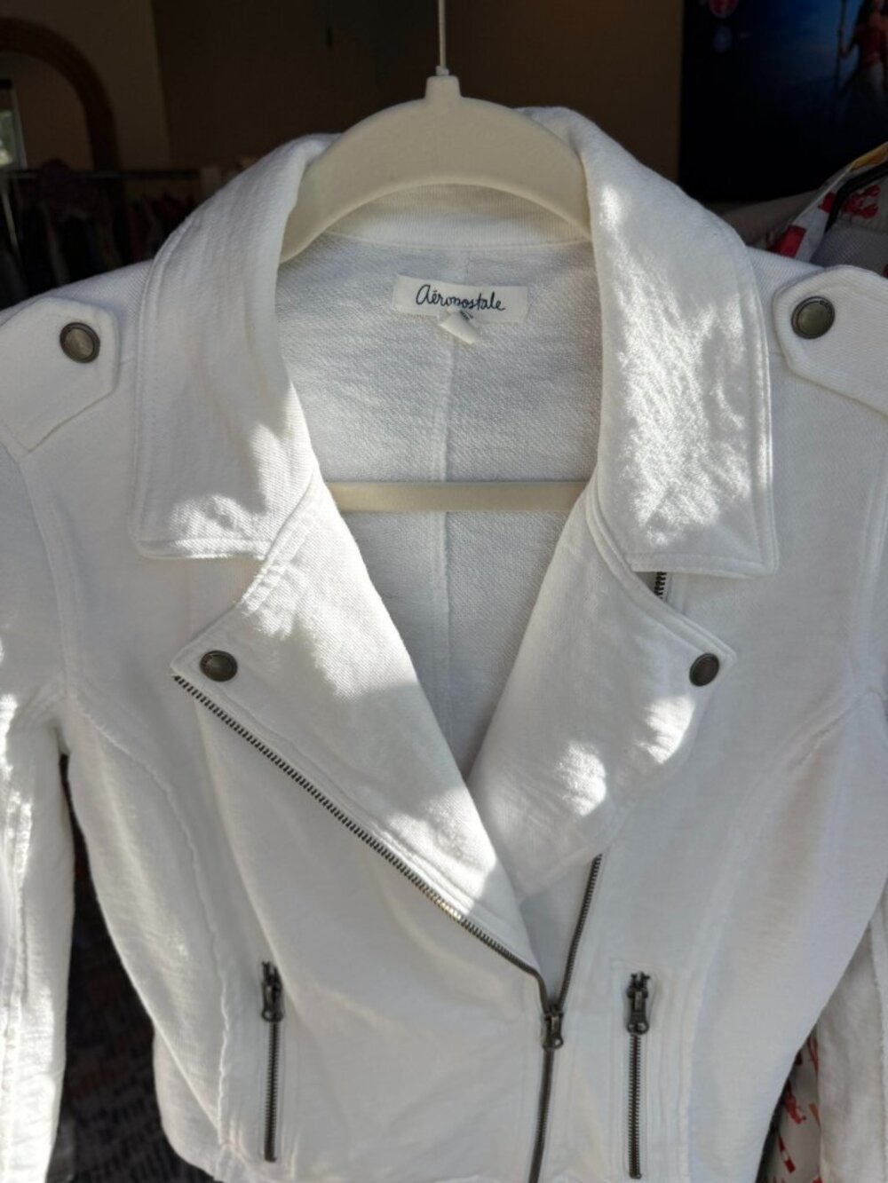 Aeropostale White Moto Sweatshirt Jacket 🤍 Size M - Picture 2 of 6